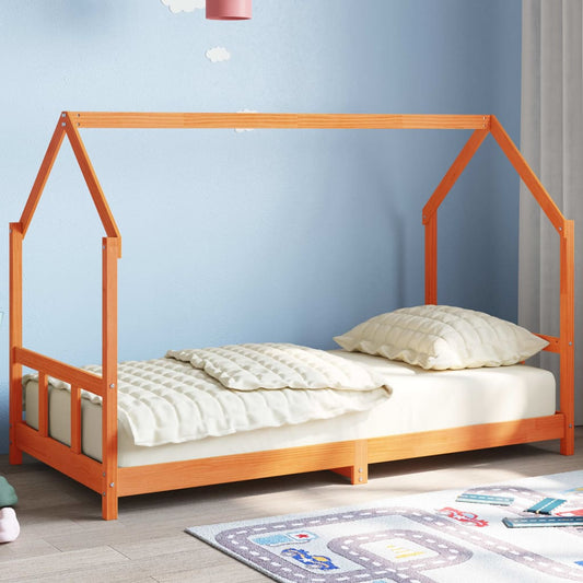 Bed frame for children wax brown 90x190 cm solid pine wood