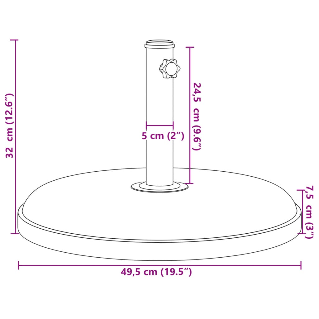Parasol base for Ø32/35/38 mm poles 25 kg round
