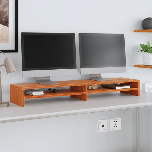 Monitor stand wax brown 100x24x13 cm solid pine wood