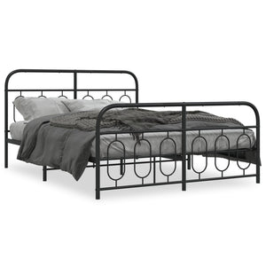 Metal bed frame with head and footboard black 150x200 cm