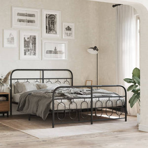 Metal bed frame with head and footboard black 150x200 cm