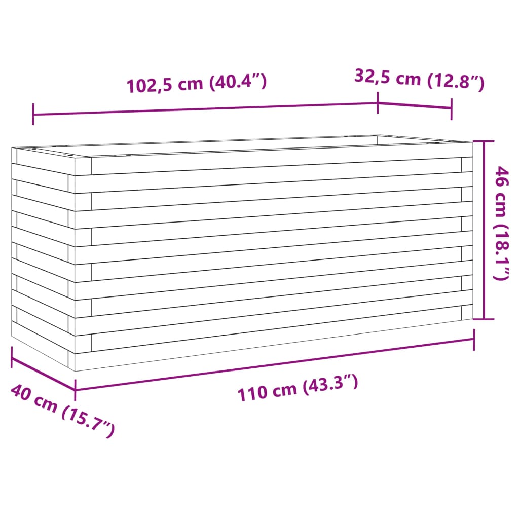 Planter box wax brown 110x40x46 cm solid pine wood