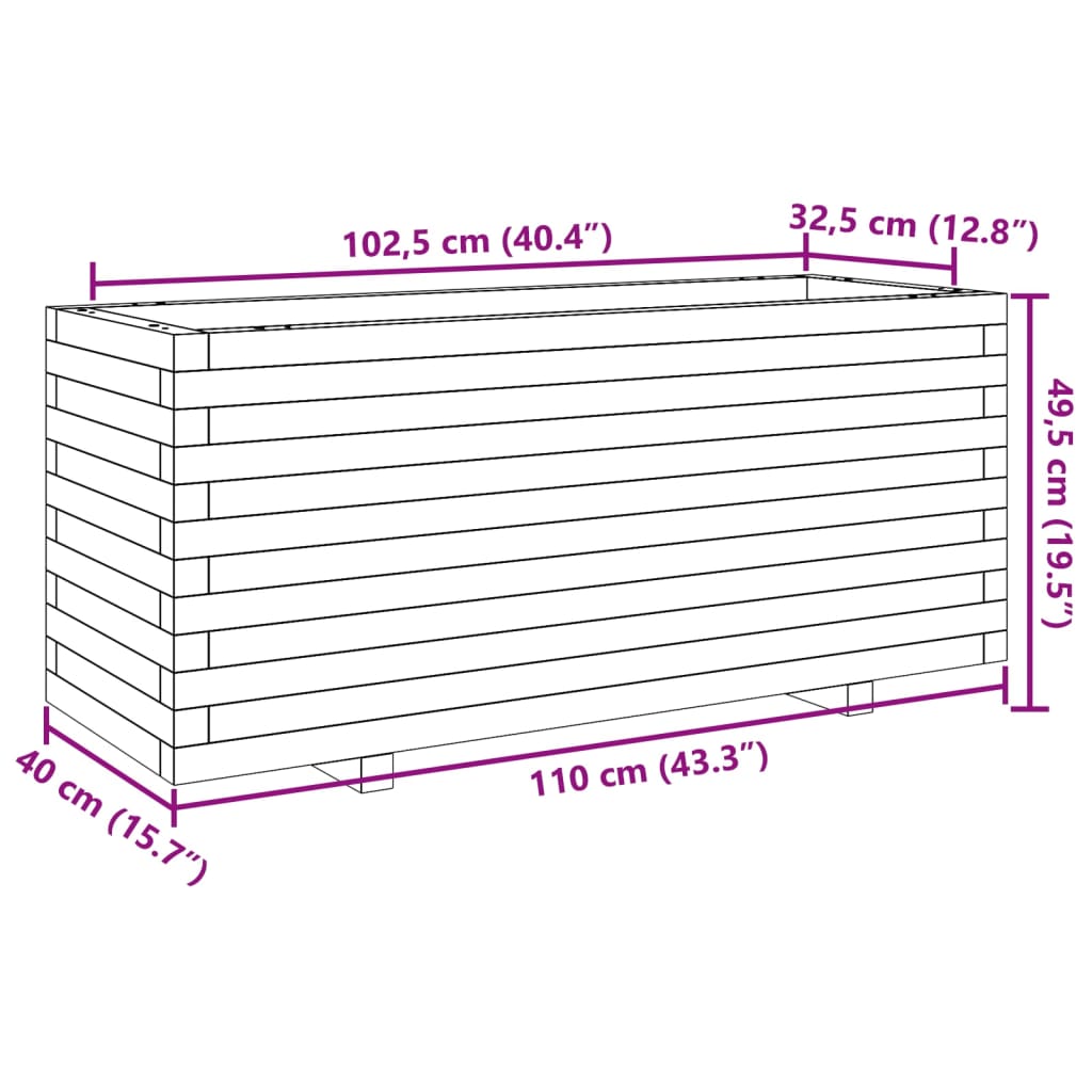 Planter box wax brown 110x40x49.5 cm solid pine wood