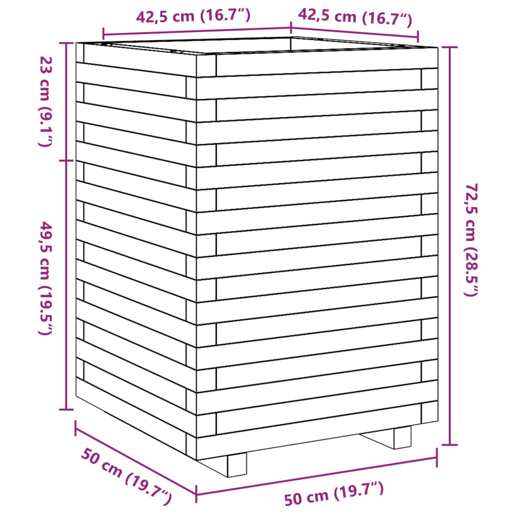 Planter box 50x50x72.5 cm solid wood Douglas fir
