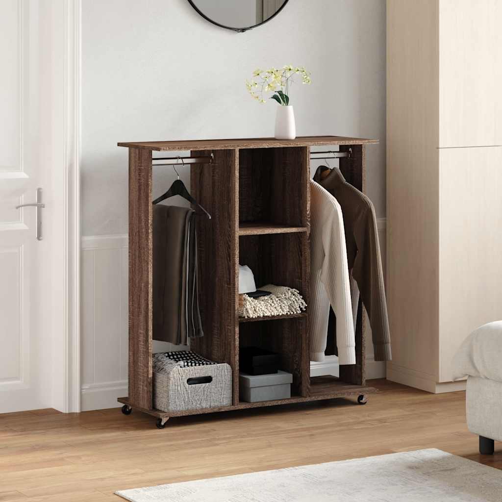 Wardrobe with wheels brown oak 102x38x110 cm engineered wood