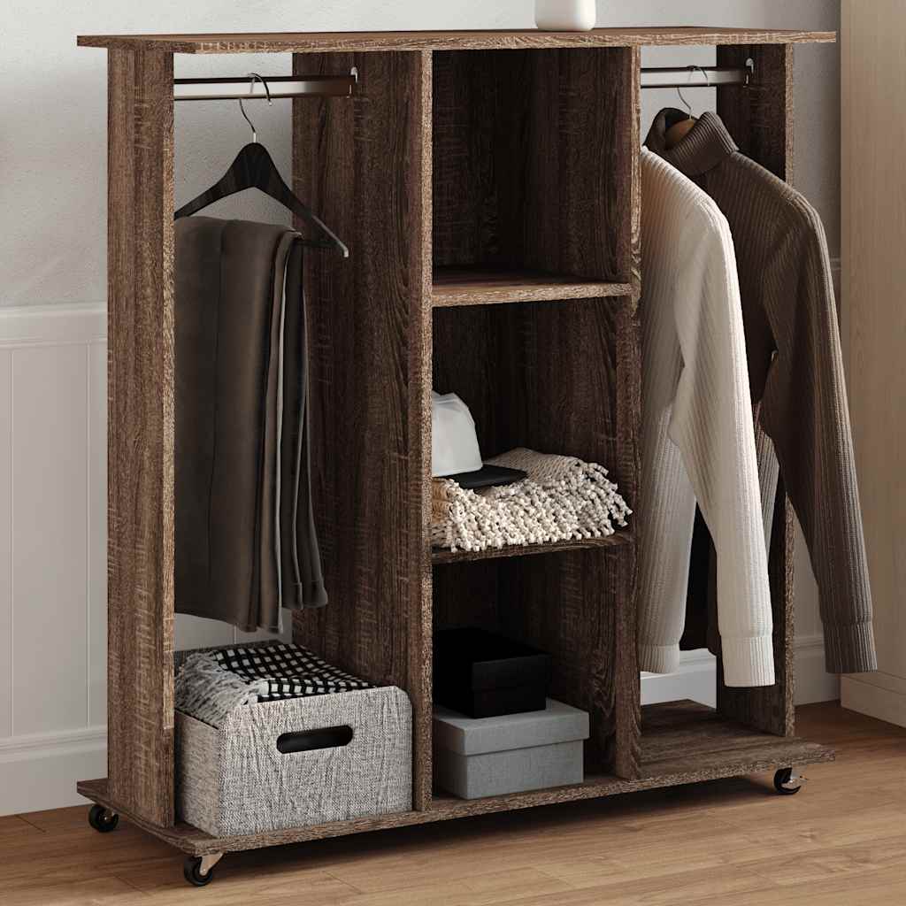 Wardrobe with wheels brown oak 102x38x110 cm engineered wood