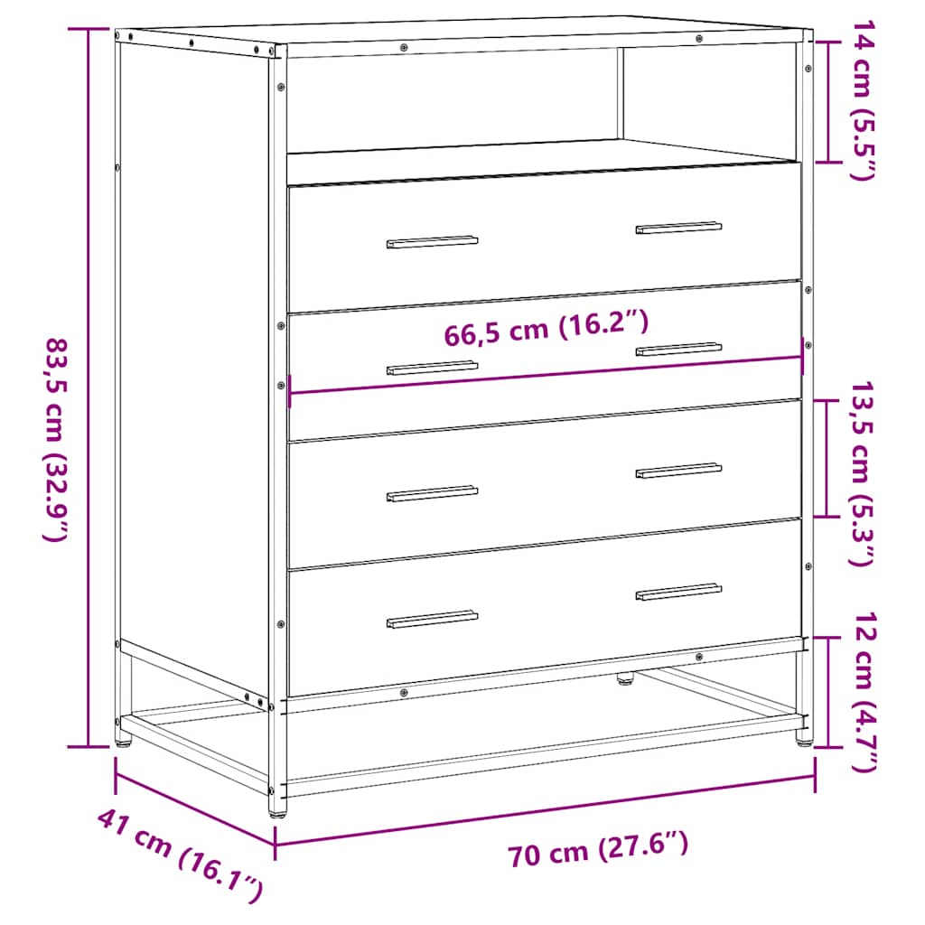 Chest of drawers gray sonoma 70x41x83.5 cm engineered wood