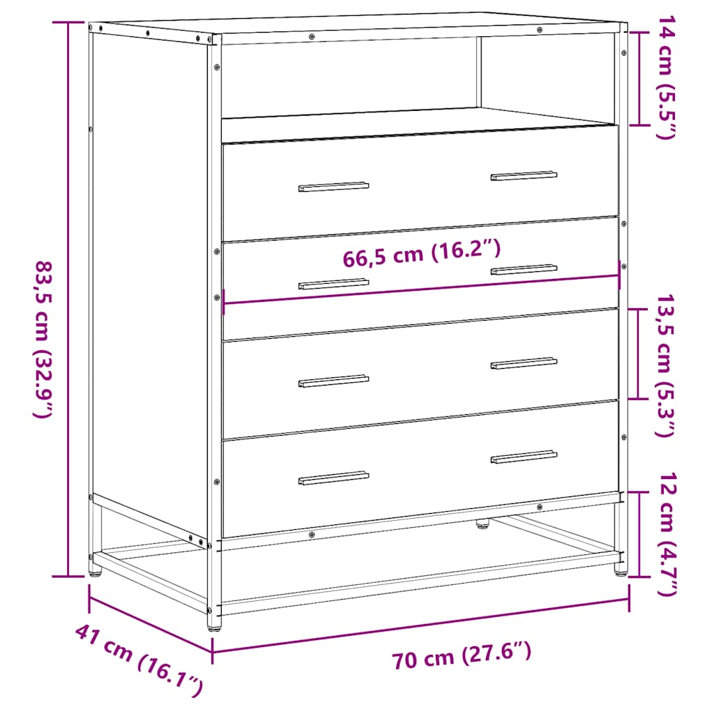 Chest of drawers brown oak 70x41x83.5 cm engineered wood
