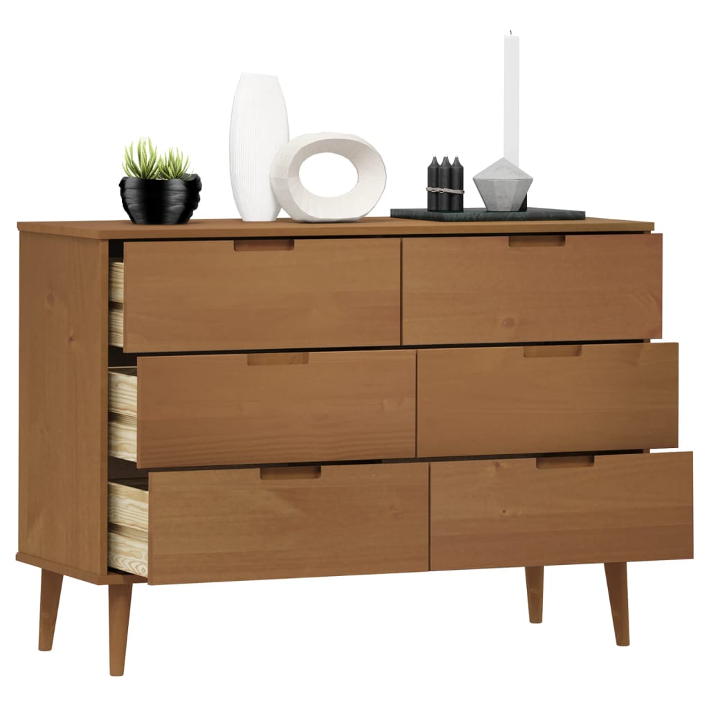 Chest of drawers MOLDE brown 113x40x80 cm solid pine wood