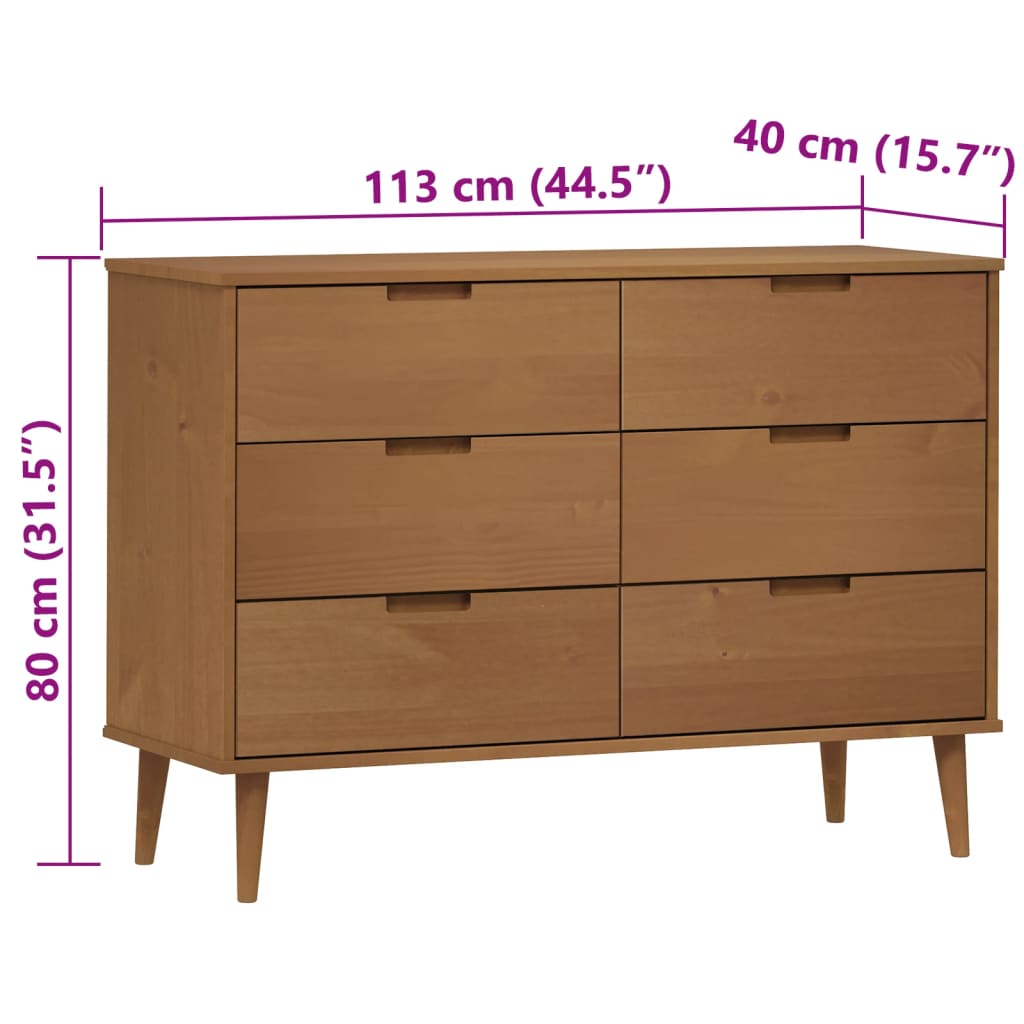 Chest of drawers MOLDE brown 113x40x80 cm solid pine wood