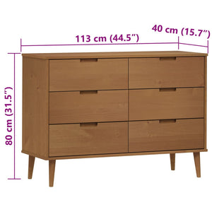 Chest of drawers MOLDE brown 113x40x80 cm solid pine wood