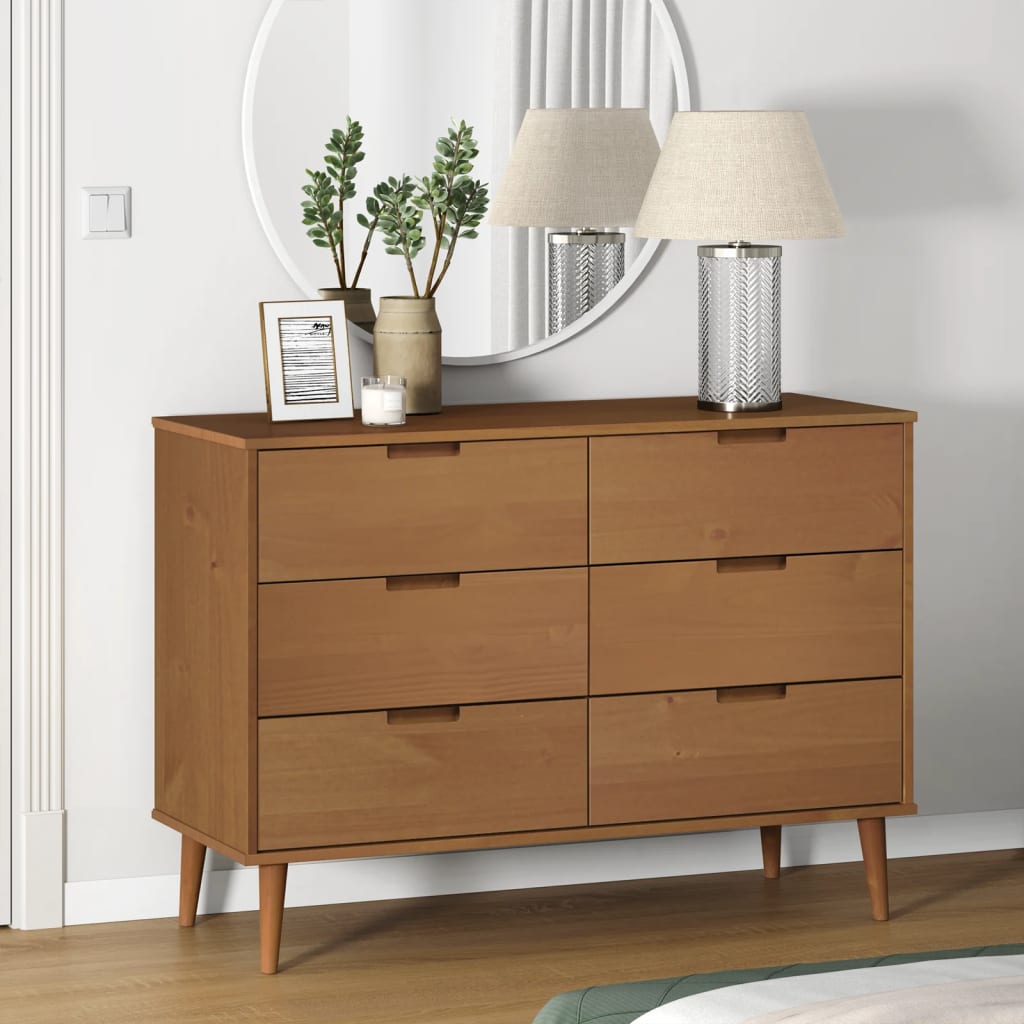 Chest of drawers MOLDE brown 113x40x80 cm solid pine wood