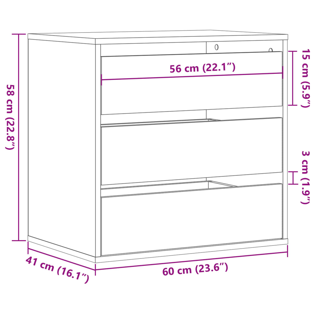 Chest of drawers grey sonoma 60x41x58 cm engineered wood