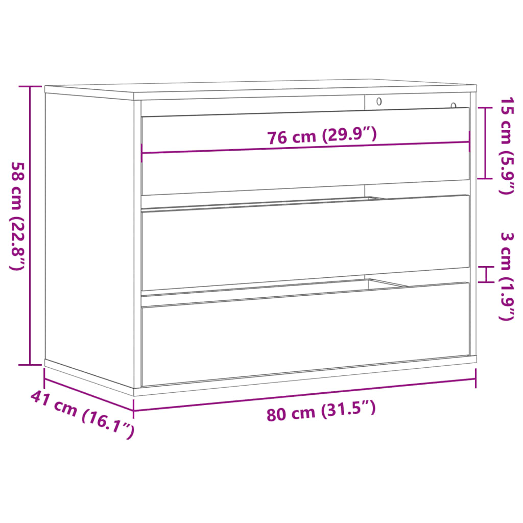 Chest of drawers artisan oak 80x41x58 cm engineered wood