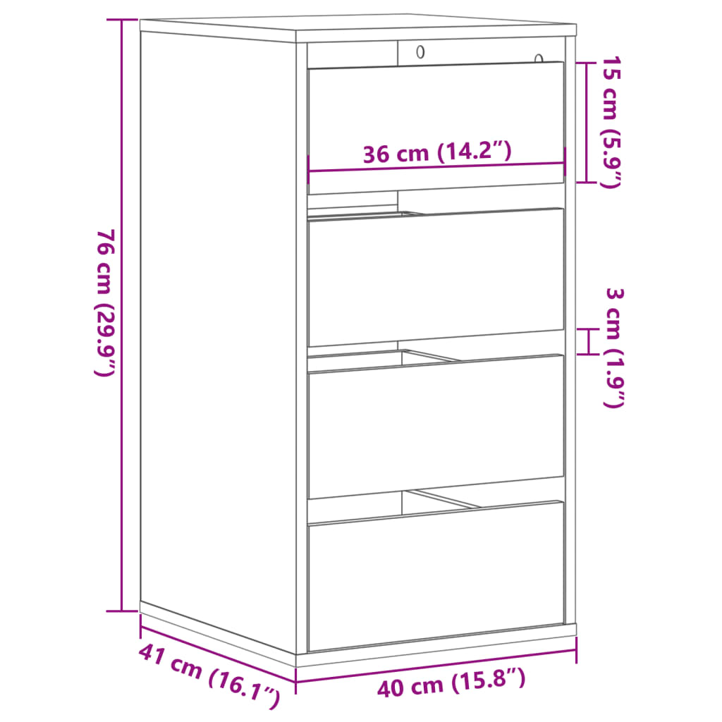 Chest of drawers concrete grey 40x41x76 cm engineered wood
