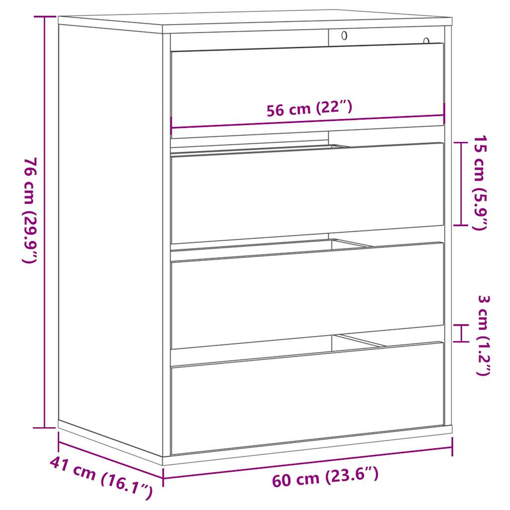 Chest of drawers smoked oak 60x41x76 cm engineered wood