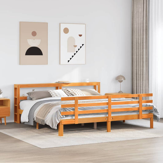 Sengeramme med hodegavl voksbrun 180x200 cm heltre furu