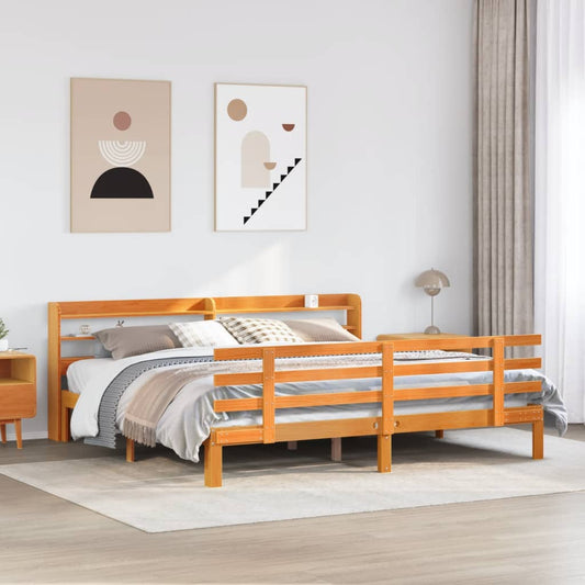 Sengeramme med hodegavl voksbrun 180x200 cm heltre furu