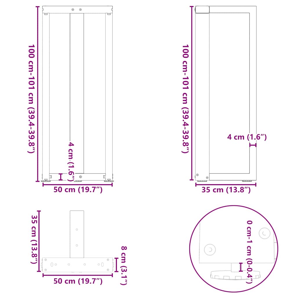 Bar table legs T-shaped 2 pcs natural 50x35x(100-101) cm steel
