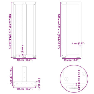 Bar table legs T-shaped 2 pcs natural 50x35x(100-101) cm steel