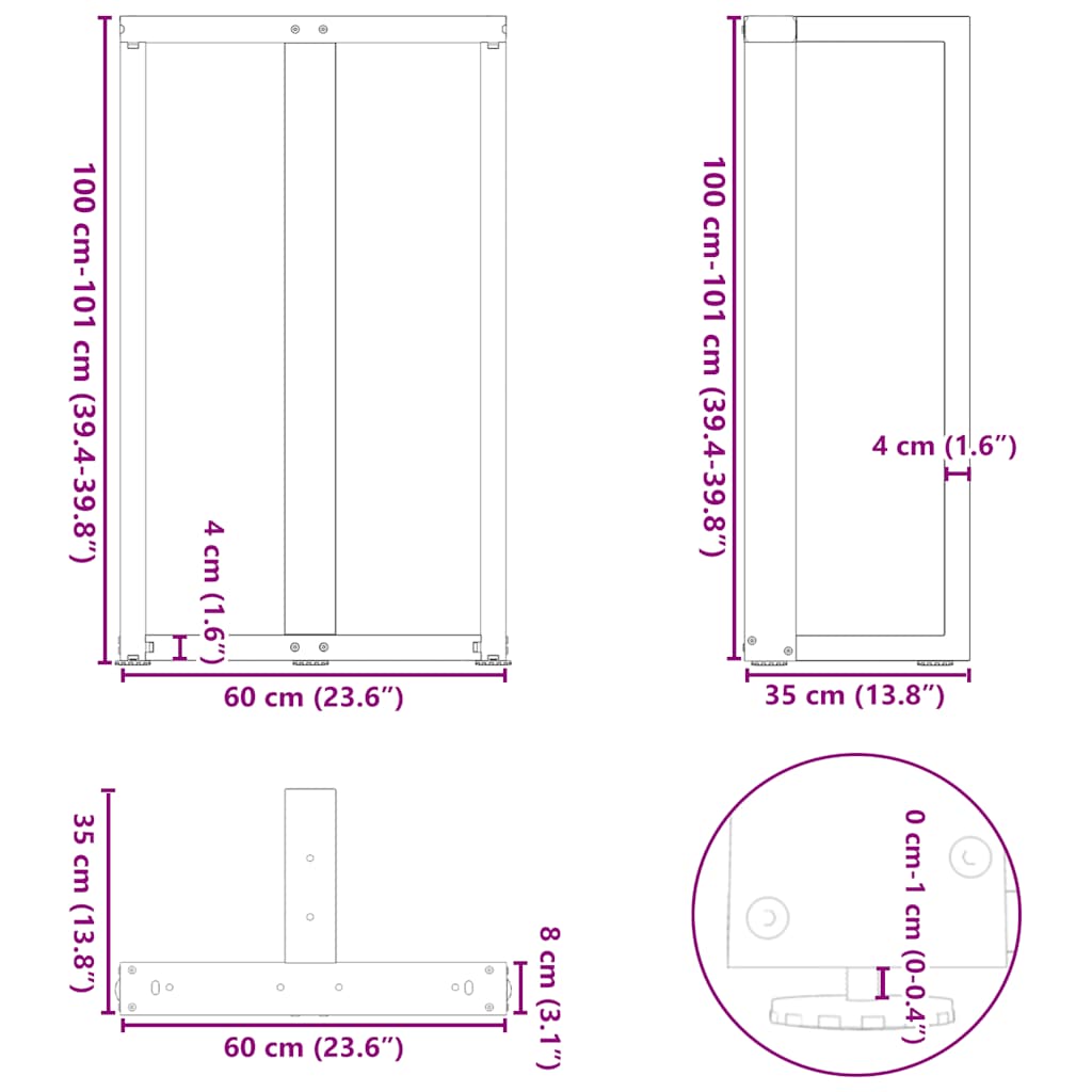 Bar table legs T-shaped 2 pcs white 60x35x(100-101) cm steel