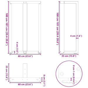 Bar table legs T-shaped 2 pcs white 60x35x(100-101) cm steel