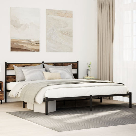 Metal bed frame without mattress, smoked oak, 193x203 cm