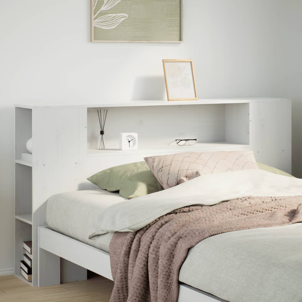 Headboard with storage white 160 cm solid pine wood