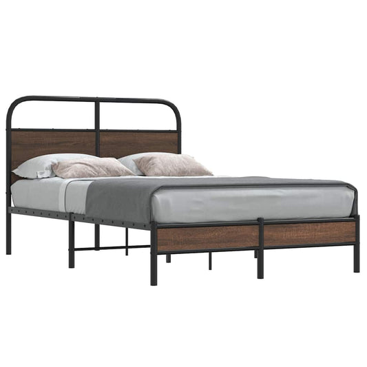 Bed frame without mattress brown oak 135x190 cm engineered wood