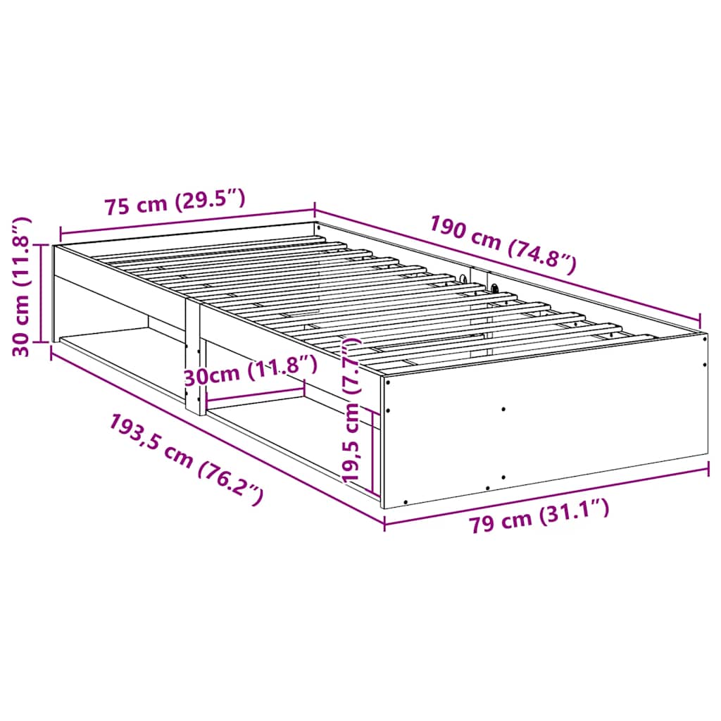 Daybed without mattress white 75x190 cm solid pine wood