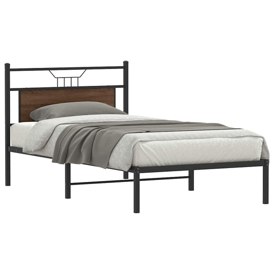 Bed frame without mattress brown oak 107x203 cm engineered wood