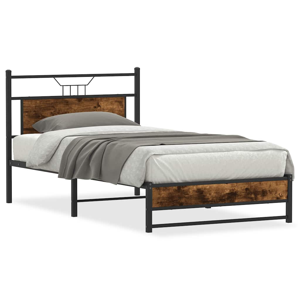 Bed frame without mattress smoked oak 100x190 cm engineered wood