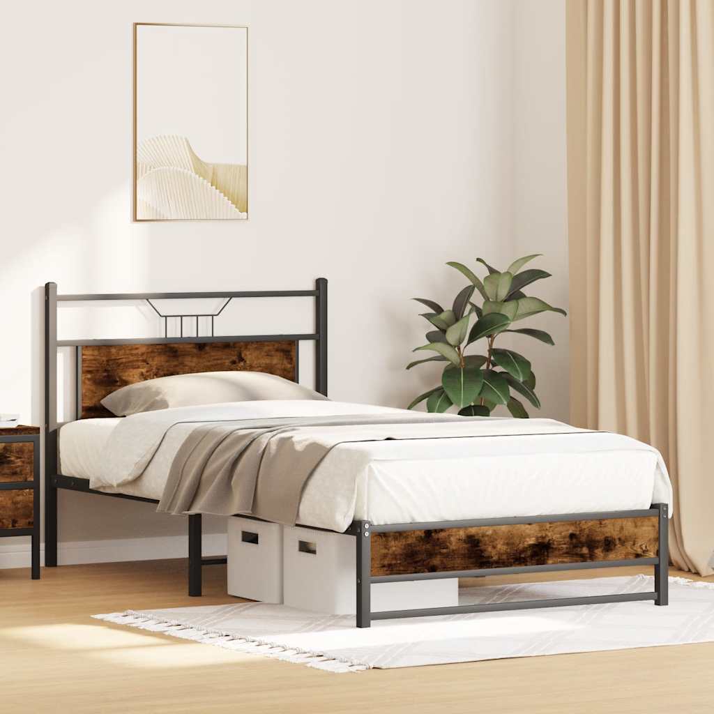 Bed frame without mattress smoked oak 100x190 cm engineered wood