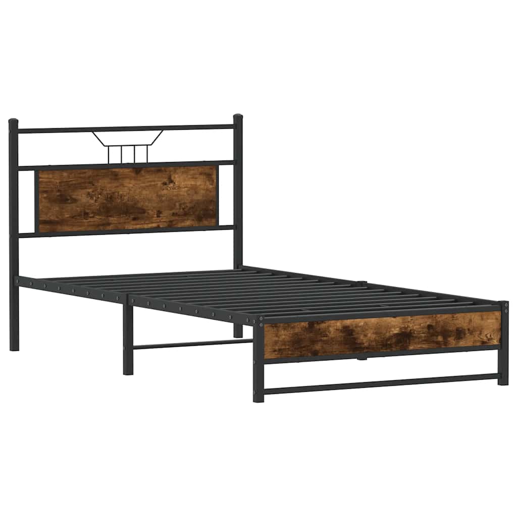 Bed frame without mattress smoked oak 100x190 cm engineered wood