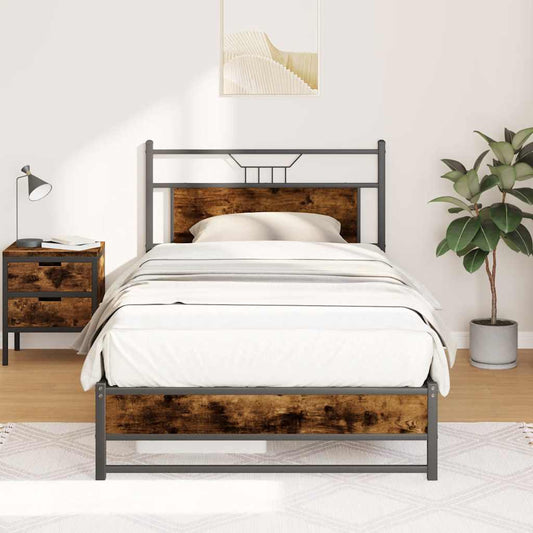Bed frame without mattress smoked oak 100x190 cm engineered wood