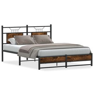 Bed frame without mattress smoked oak 137x190 cm engineered wood
