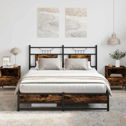 Bed frame without mattress smoked oak 137x190 cm engineered wood