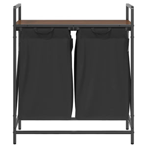 laundry basket 2 compartments with shelf brown oak
