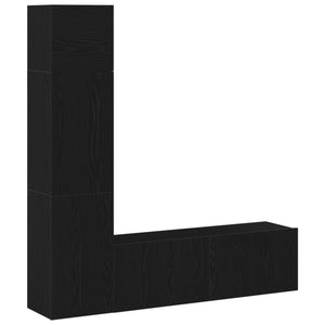 3-piece wall-mounted TV credenza set in black oak engineered wood