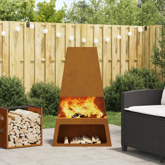 Fire pit with wood storage 60x35x100 cm Weatherproof steel
