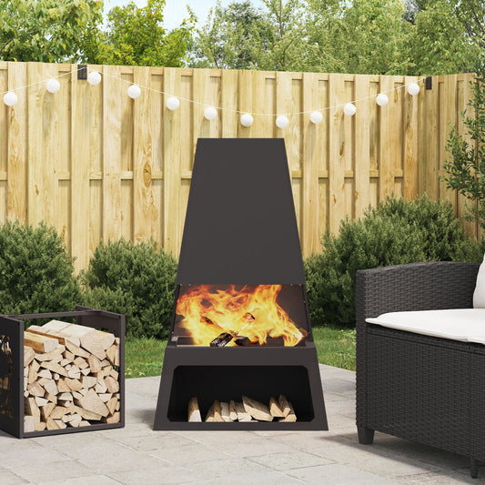 Fireplace with wood storage Black 60x35x100 cm Steel