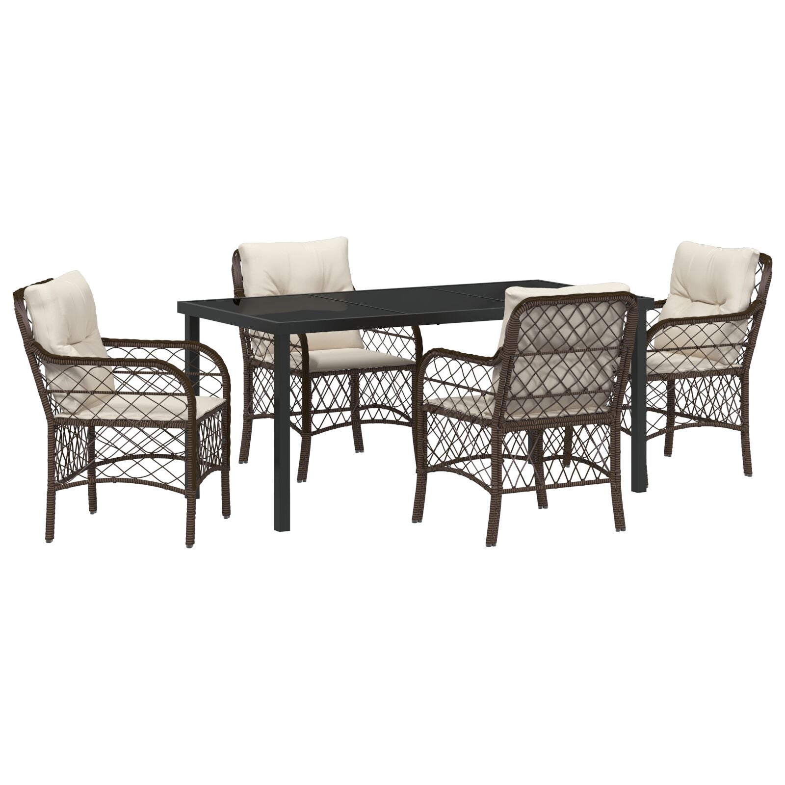 5-Piece Garden Dining Table Set with Cushions Brown Poly Rattan