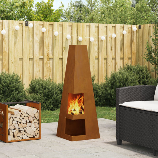 fireplace with wood storage 35x35x100 cm weathered steel