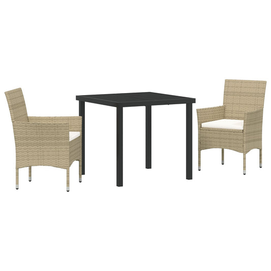 3 Piece Garden Dining Set Beige Poly Rattan