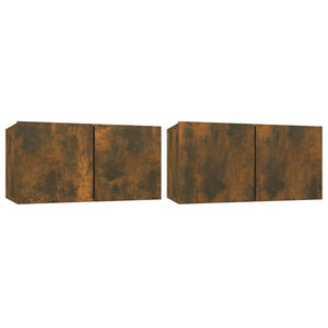 Hanging TV benches 2 pcs smoked oak 60x30x30 cm