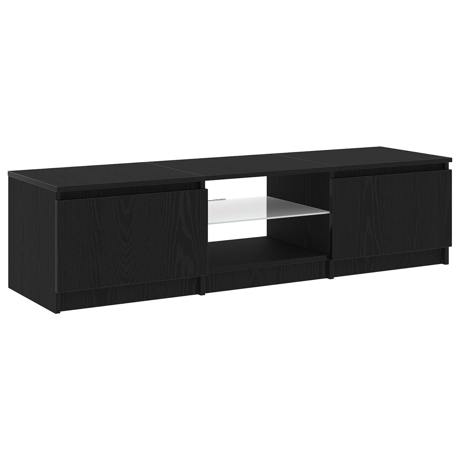 TV bench with LED lights in black oak - 140 x 40 x 35.5 cm - made of engineered wood