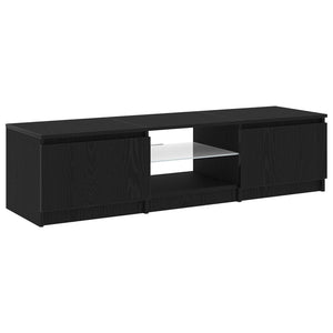 TV bench with LED lights in black oak - 140 x 40 x 35.5 cm - made of engineered wood