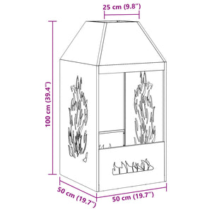 Fire pit black 50x50x100 cm steel