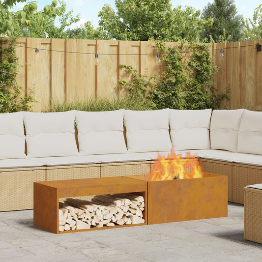 Fireplace with Wood Storage 160x45x35 cm Weatherproof Steel