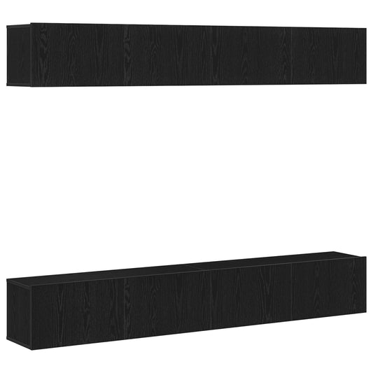 4-piece TV cabinet set wall mounted black oak veneer